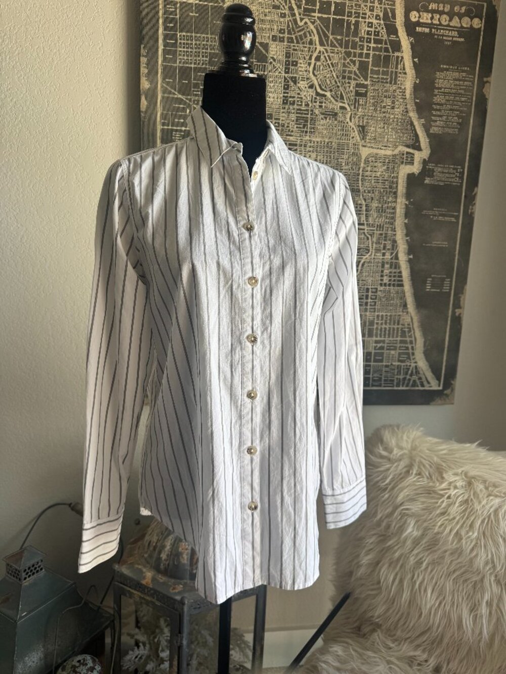 White & Grey Pinstriped Button Up Shirt